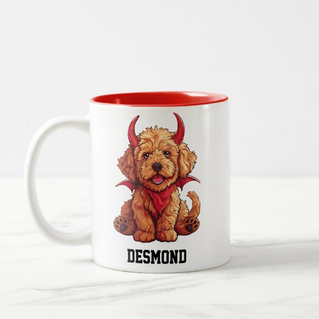 Cute Little Goldendoodle Devil Two-Tone Coffee Mug (Left)