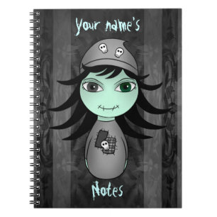 Cute little gothic zombie girl for Halloween Spiral Notebook