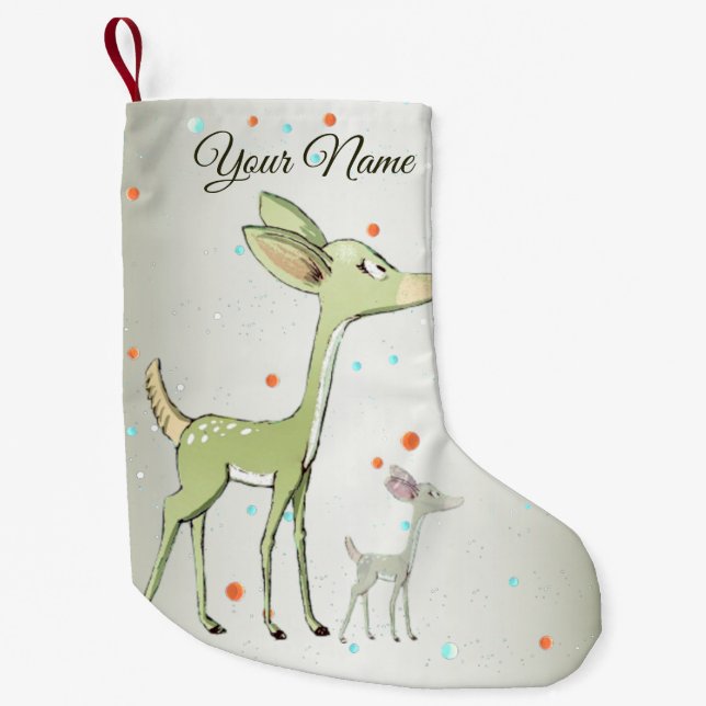 Cute Little Green Deers Winter Holidays  Small Christmas Stocking (Front)