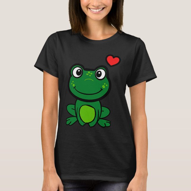 Cute little green frog with hearts T-Shirt (Front)