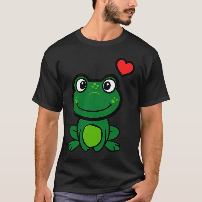 Cute little green frog with hearts T-Shirt (Front)