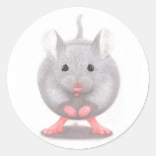 Cute Little Grey Mouse Classic Round Sticker