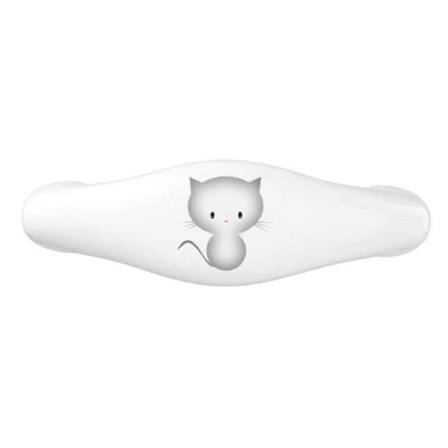 Cute Little Grey Tabby Cat Kitten Ceramic Drawer Pull (Front)