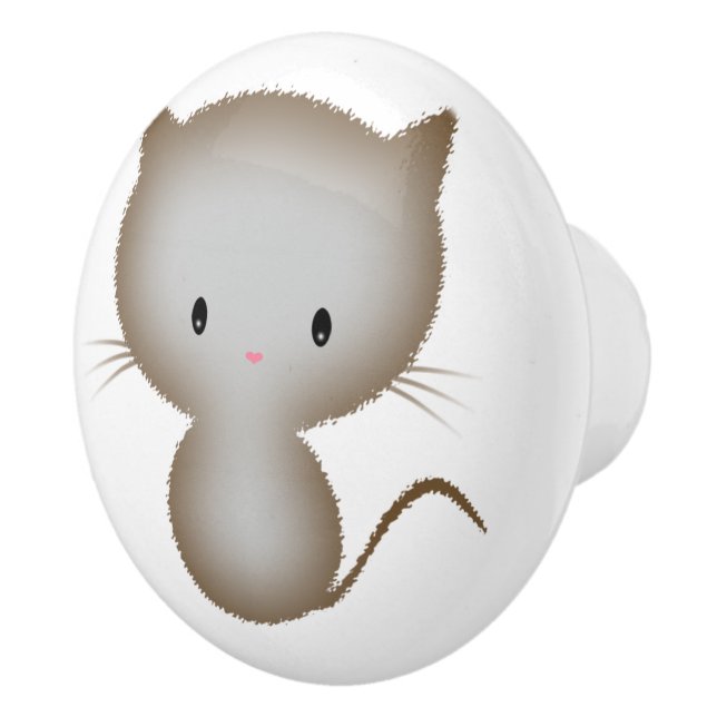 Cute Little Grey Tabby Cat Kitten Ceramic Knob (Right)