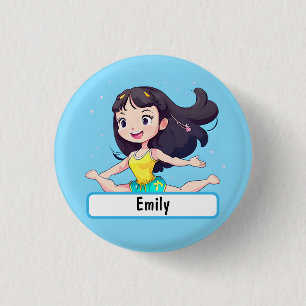 Cute Little Gymnast Button With Custom Nametag