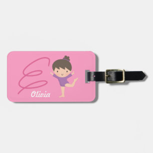 Cute Little Gymnast Girl and Ribbon Gymnastics Luggage Tag