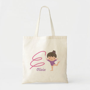 Cute Little Gymnast Girl and Ribbon Gymnastics Tote Bag