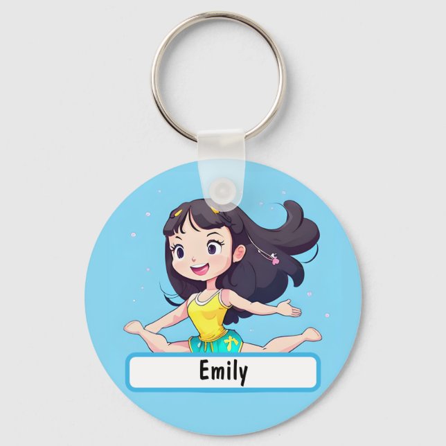 Cute Little Gymnast Keychain With Custom Nametag (Front)
