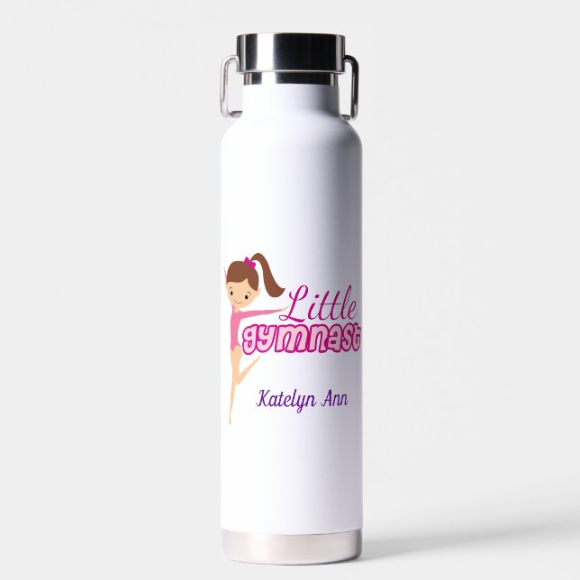 Cute Little Gymnast Pink Custom Gymnastics Kids Water Bottle (Front)