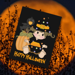 Cute little Halloween witch, black orange dress Postcard