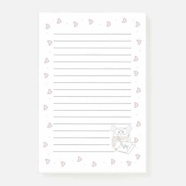 Cute Little Hamster Hearts Monogram Post-it Notes (Front)