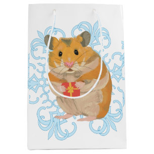 Cute little Hamster holding a Christmas Gift Medium Gift Bag