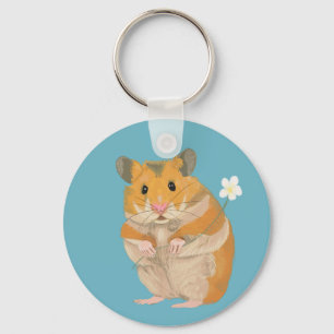 Cute little Hamster holding a flower Key Ring