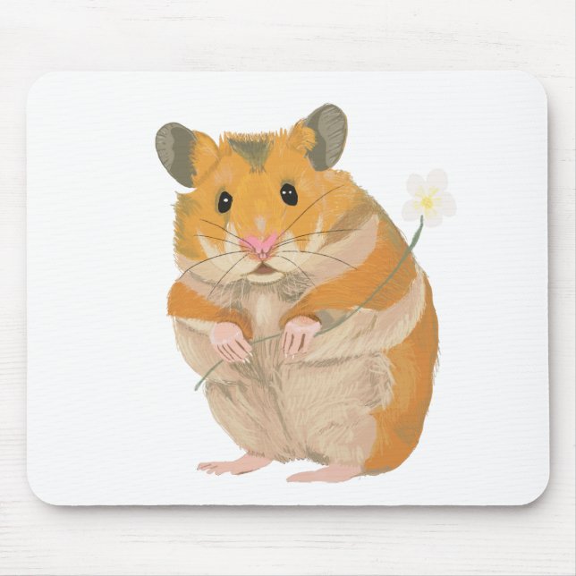 Cute little Hamster holding a flower Mouse Pad (Front)