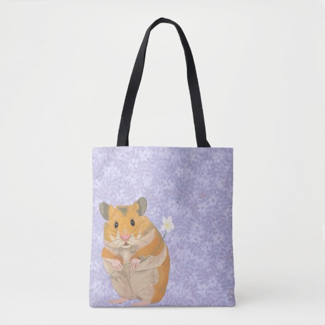 Cute little Hamster holding a flower Tote Bag (Front)