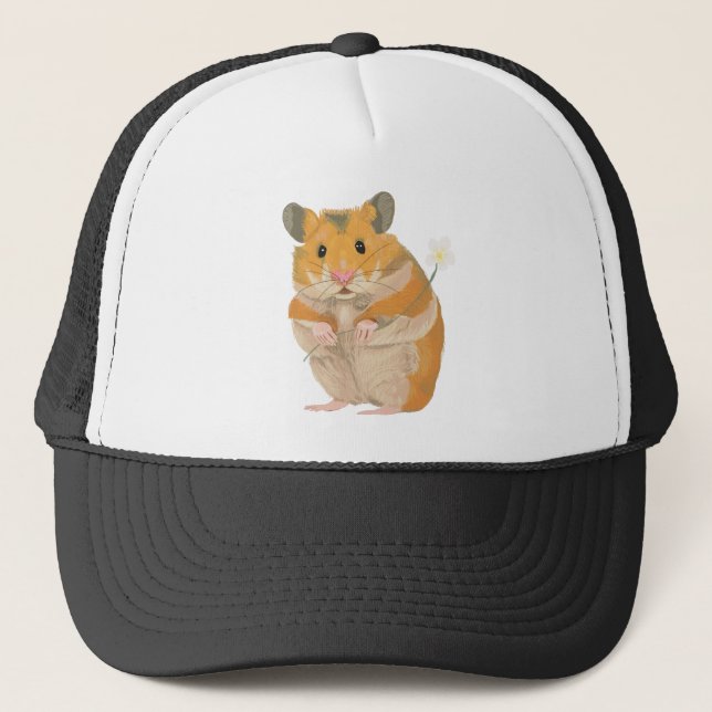 Cute little Hamster holding a flower Trucker Hat (Front)