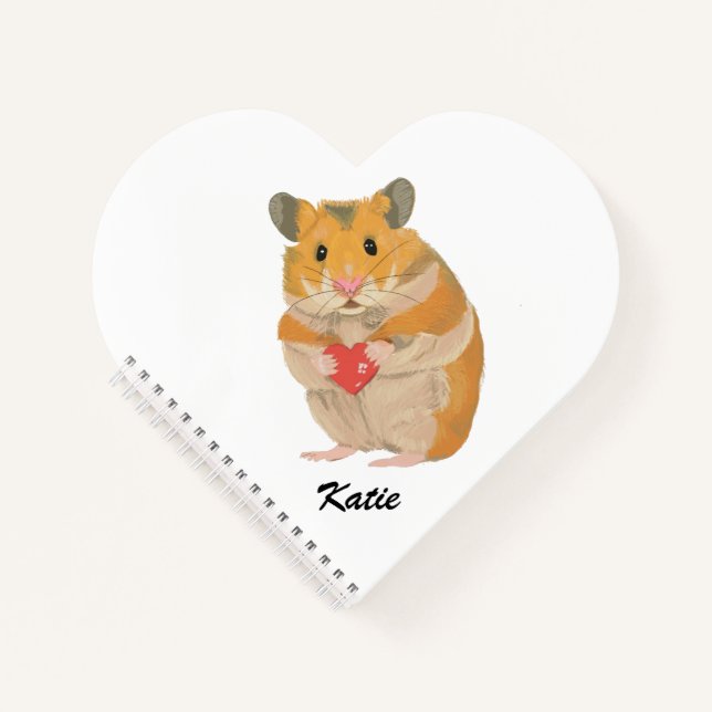 Cute little Hamster holding a heart editable   Notebook (Front)