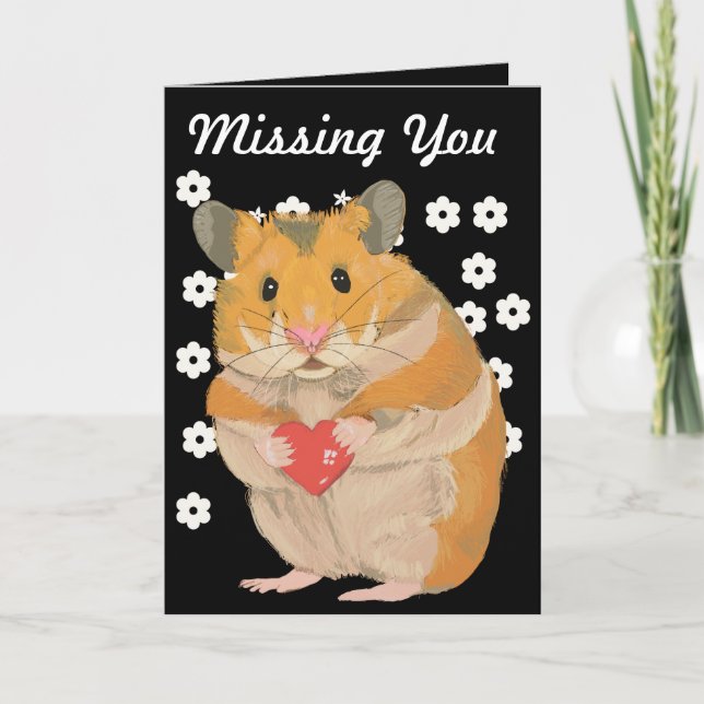 Cute little Hamster holding a heart “Missing You” Card (Front)