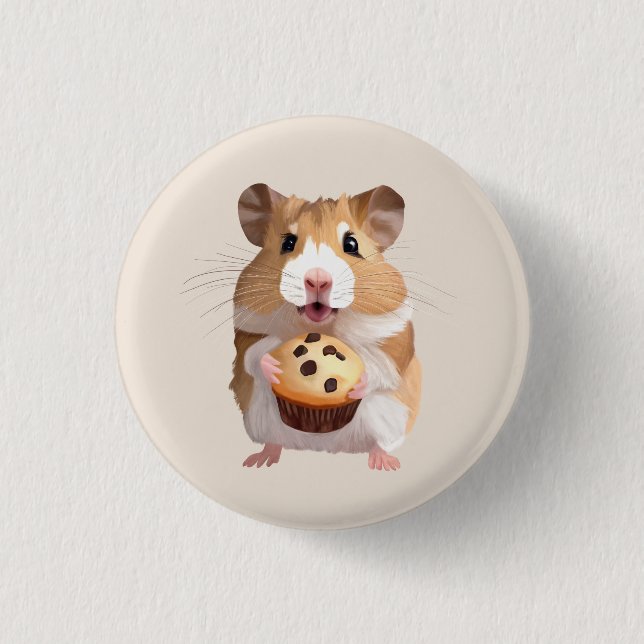 Cute Little Hamster Holding A Muffin 3 Cm Round Badge (Front)