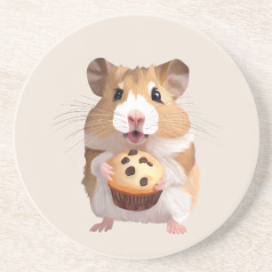 Cute Little Hamster Holding A Muffin Coaster