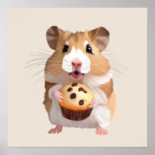 Cute Little Hamster Holding A Muffin Poster