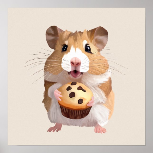 Cute Little Hamster Holding A Muffin Poster (Front)