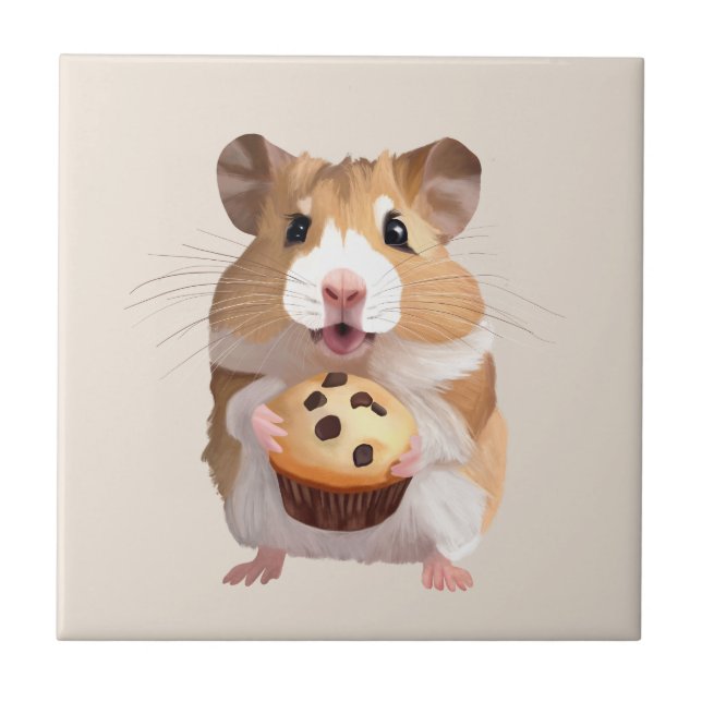 Cute Little Hamster Holding A Muffin Tile (Front)