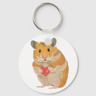 Cute little Hamster holding a red heart Key Ring