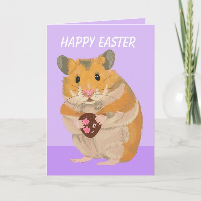 Cute little Hamster holding an Easter Egg Holiday Card (Front)