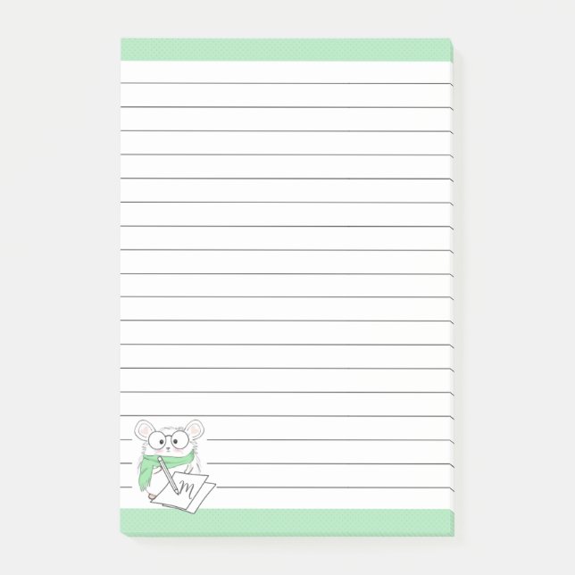 Cute Little Hamster Monogram Green Post-it Notes (Front)