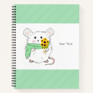 Cute Little Hamster & Sunflowers Green Notebook