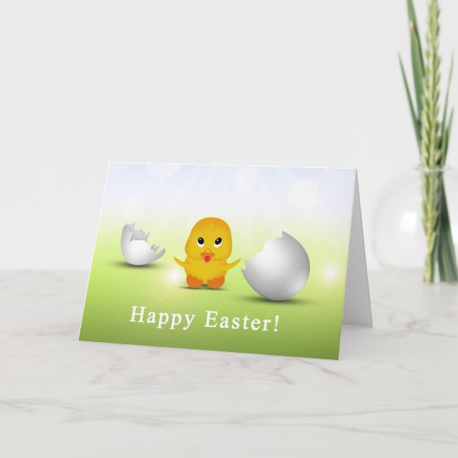 Cute Little Happy Easter Baby Chick Holiday Card (Front)