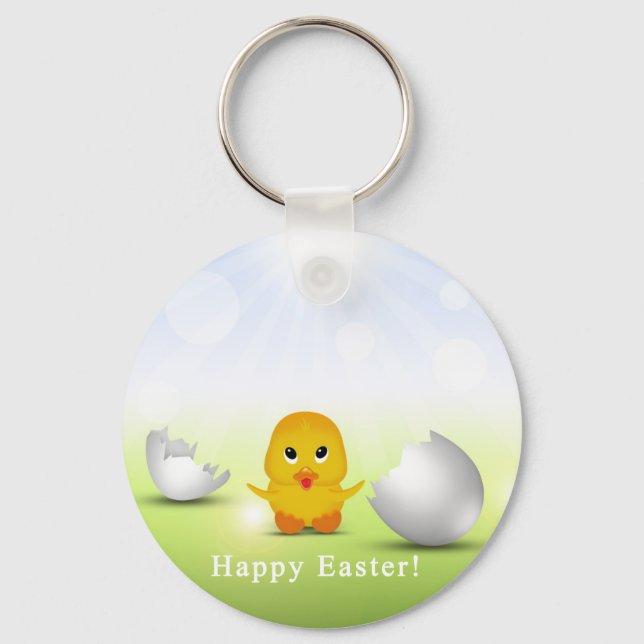 Cute Little Happy Easter Baby Chick Key Ring (Front)