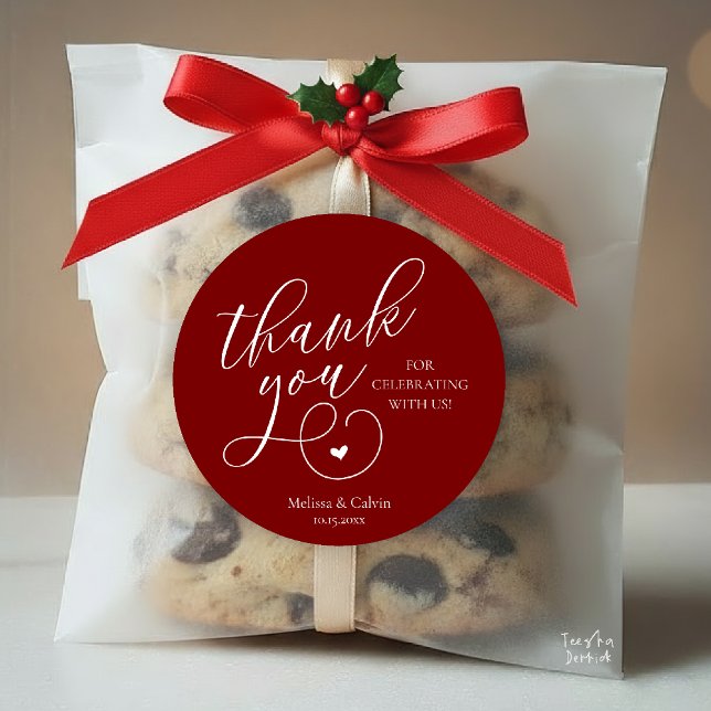 Cute Little Heart Wedding Gifts Thank You  Classic Round Sticker (Cute Little Heart Wedding Gifts Thank You Classic Round Sticker in Classy Burgundy Wine red)