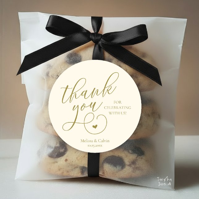 Cute Little Heart Wedding Gifts Thank You  Classic Round Sticker (Cute Little Heart Wedding Gifts Thank You Classic Round Sticker in Classy Yellow Gold)