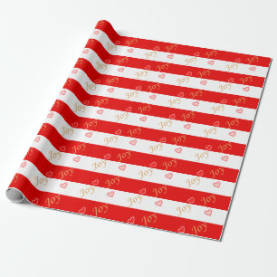 Cute little hearts & joy text on red white striped wrapping paper