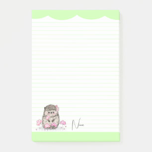 Cute Little Hedgehog Custom Green Post-it Notes