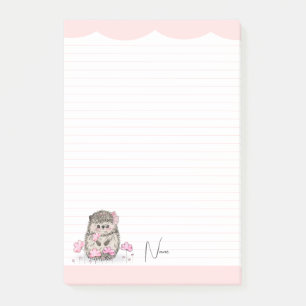 Cute Little Hedgehog Custom Pink Post-it Notes