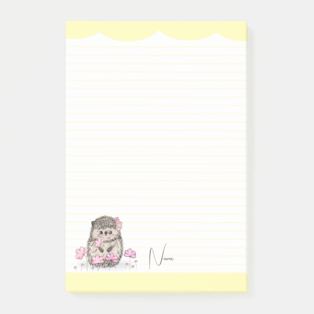 Cute Little Hedgehog Custom Yellow Post-it Notes (Front)
