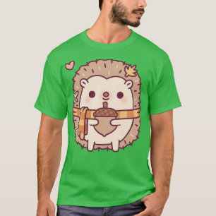 Cute Little Hedgehog Holding An Acorn Autumn T-Shirt