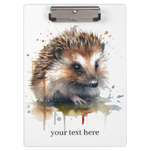Cute little hedgehog in brown watercolor clipboard