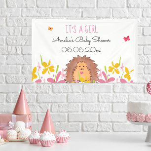 Cute Little Hedgehog it's A Girl Baby Shower Banner