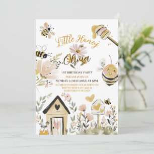 cute little honey bee 1st birthday invitation