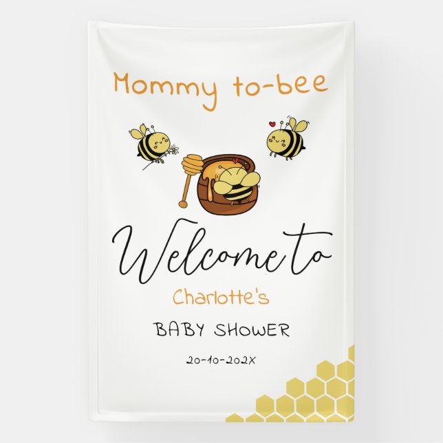 Cute Little Honeybee With Sweet Honey Baby Shower Banner (Vertical)