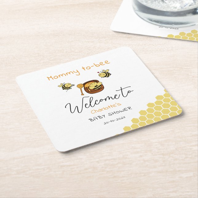 Cute Little Honeybee With Sweet Honey Baby Shower Square Paper Coaster (Angled)