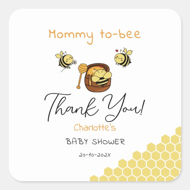 Cute Little Honeybee With Sweet Honey Baby Shower Square Sticker (Front)