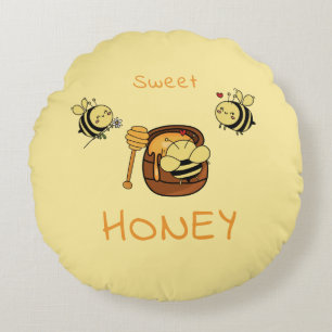 Cute Little Honeybee With Sweet Honey Round Cushion
