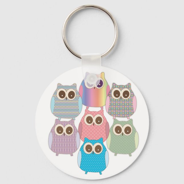 Cute Little Hoot Owls Assorted Colours Key Ring (Front)