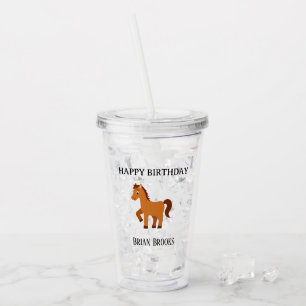 Cute little horse custom name birthday acrylic tumbler