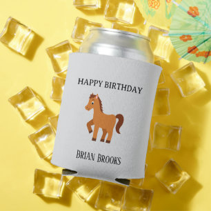 Cute little horse custom name birthday can cooler